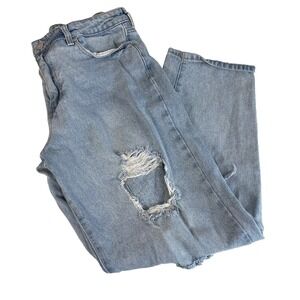 BP. Distressed High Waist Mom Jeans Womens Size 32 Blue Light Wash Denim Pockets